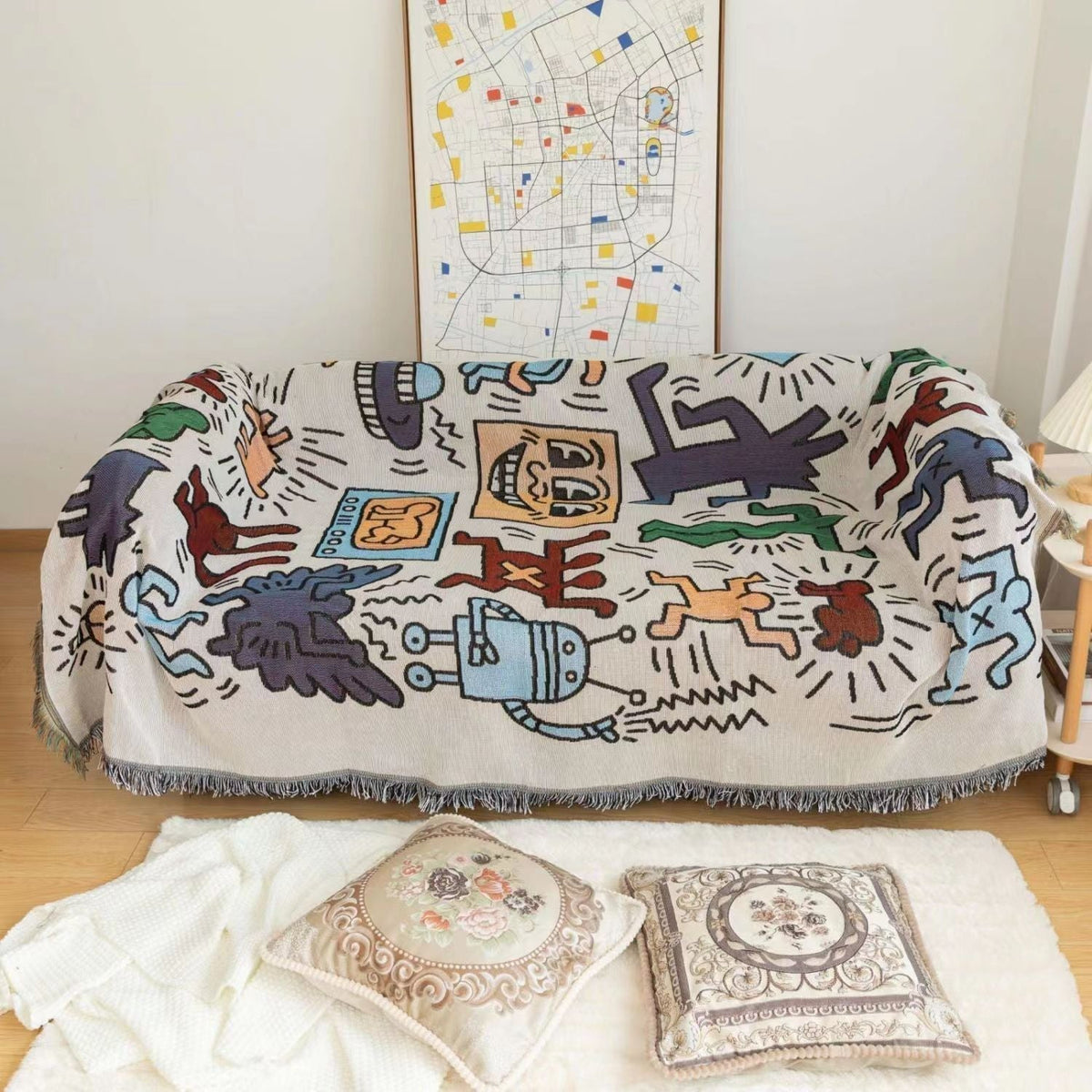 Keith Haring Puzzle Throw Blanket with Jacquard Pattern — product view 5
