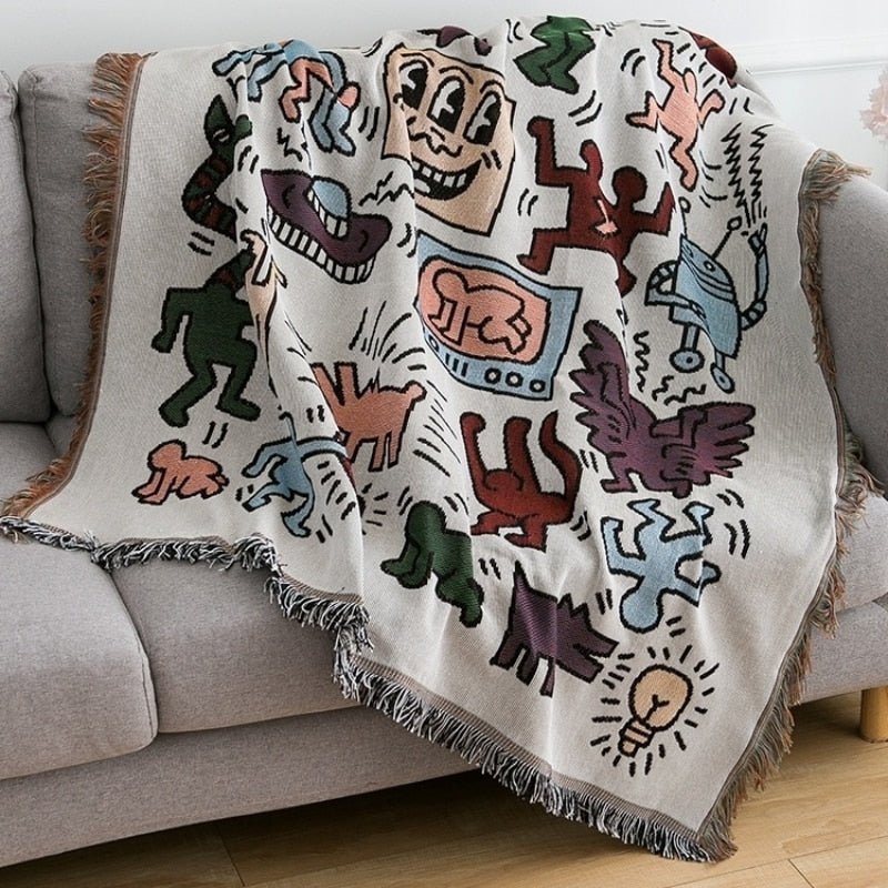 Keith Haring Puzzle Throw Blanket with Jacquard Pattern — product view 3