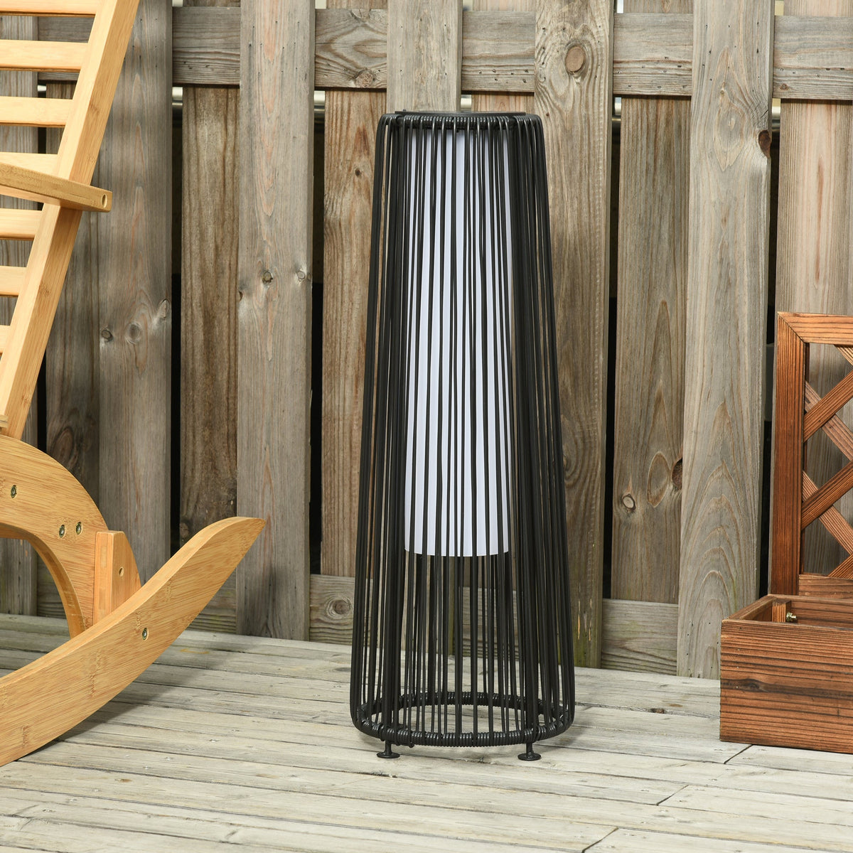 24" Wicker Solar Floor Lamp with Auto On/Off LED Lights, Black — product view 4