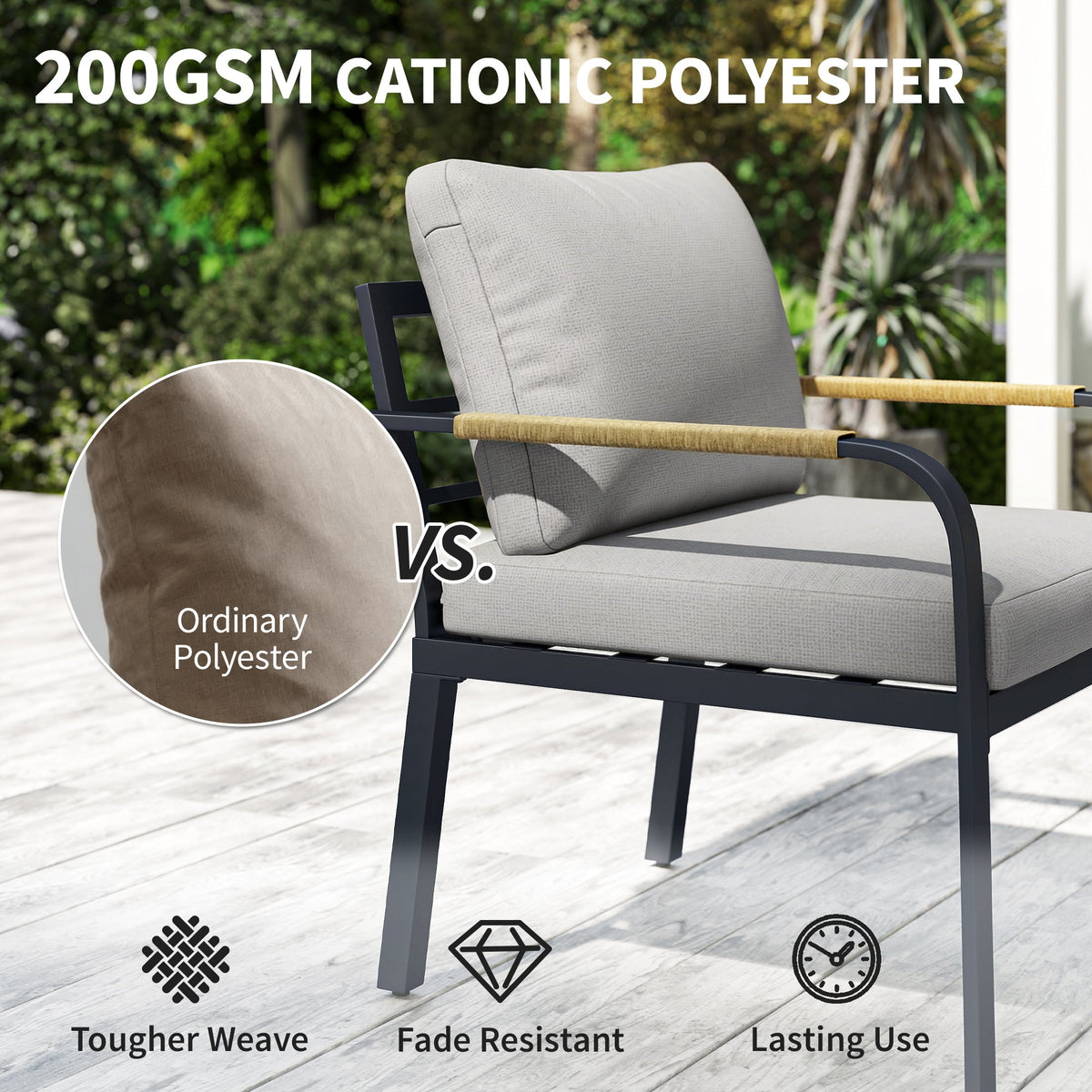 7 Seater Garden Furniture Set with Faux Wood Table, Light Grey — product view 7