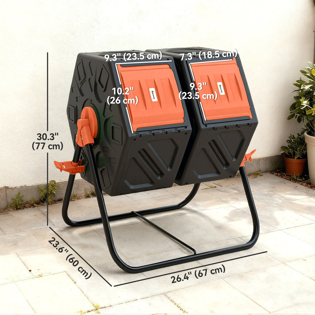34.5 Gallon Dual Chamber Compost Tumbler with Steel Legs, Orange — product view 5