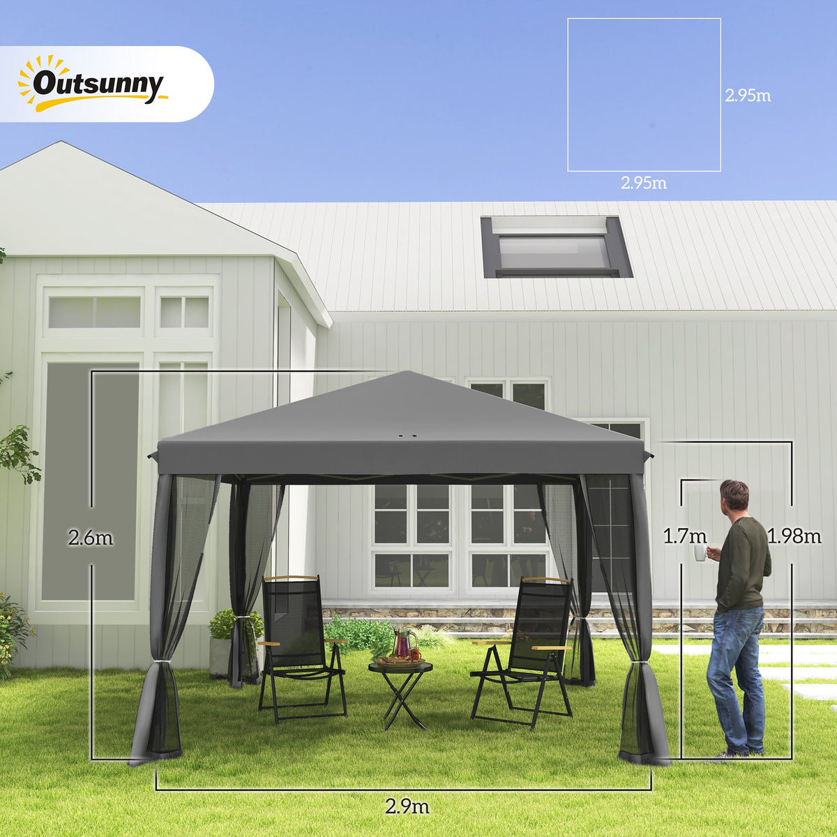 3 x 3m Pop Up Gazebo with Removable Mesh Netting & Carry Bag, Light Grey — product view 5