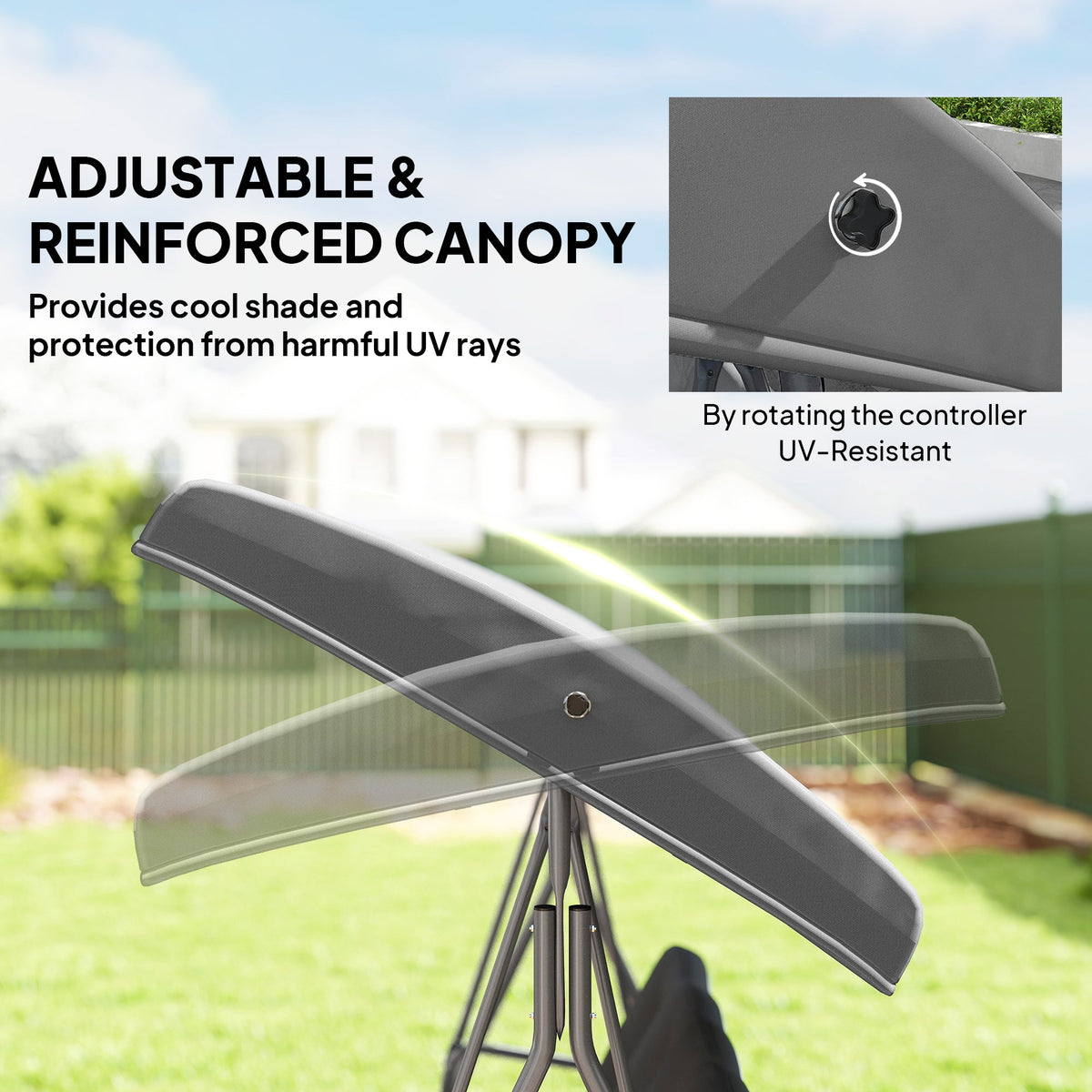 3 Seater Garden Swing Chair with Tilting Canopy and Cushion, Dark Grey — product view 6
