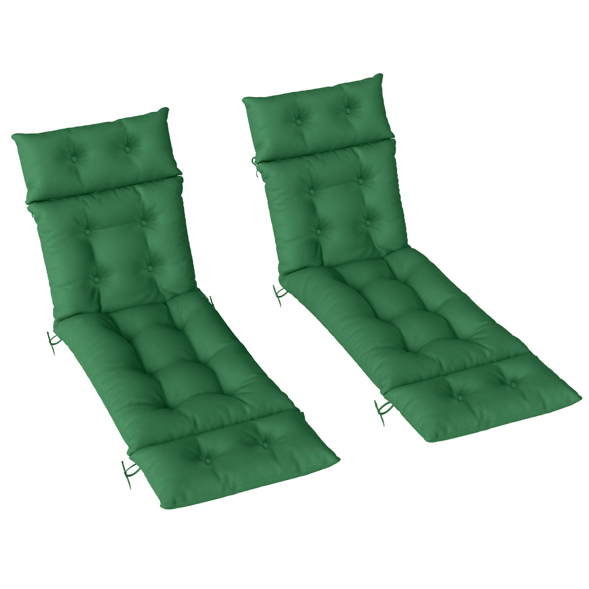 190 x 56 x 10cm Sun Lounger Cushions Set of 2, 220gsm UPF20+ Fabric with 6 Ties, Green — product view 1