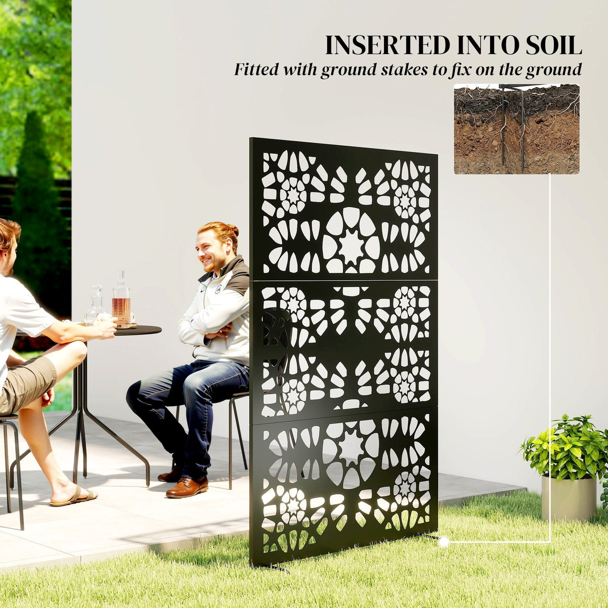 72" x 38" Metal Outdoor Privacy Screen, Symmetrical Pattern, Black — product view 7