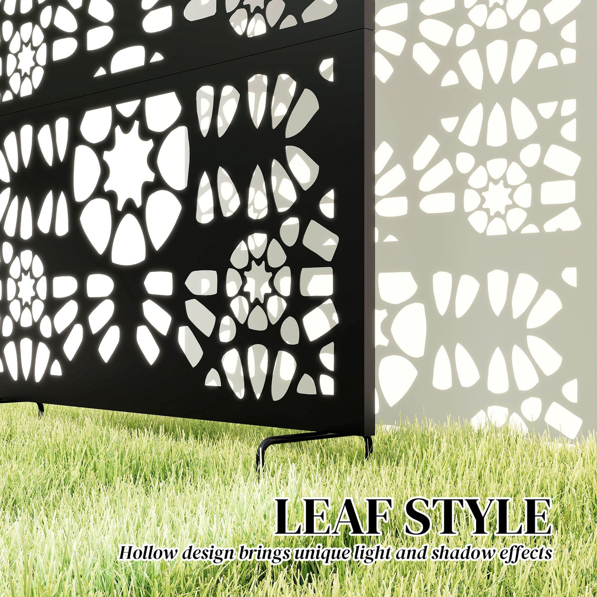 72" x 38" Metal Outdoor Privacy Screen, Symmetrical Pattern, Black — product view 6
