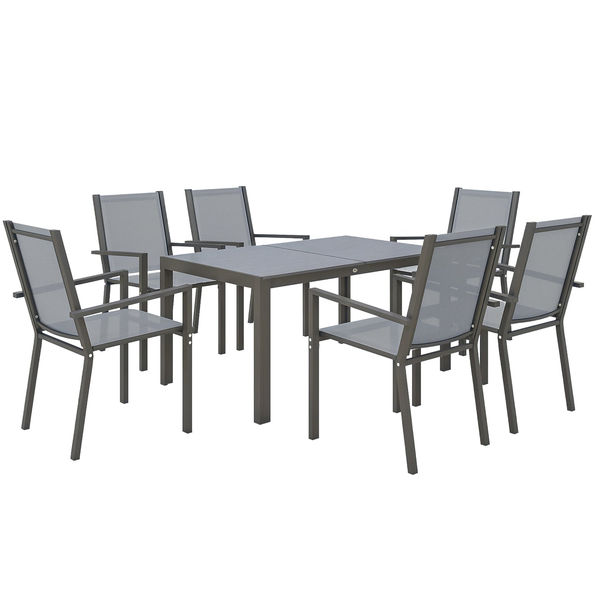 7pc Patio Dining Set with WPC Table and 6 Stackable Chairs, Light Grey — product view 1