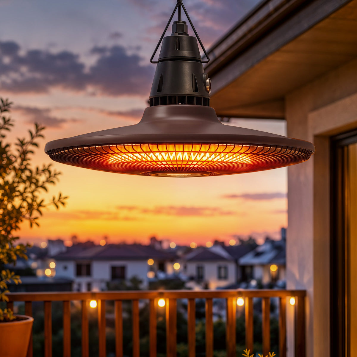 1500W IP65 Electric Patio Heater with Infrared Carbon Tube, LED & Remote, Brown — product view 4