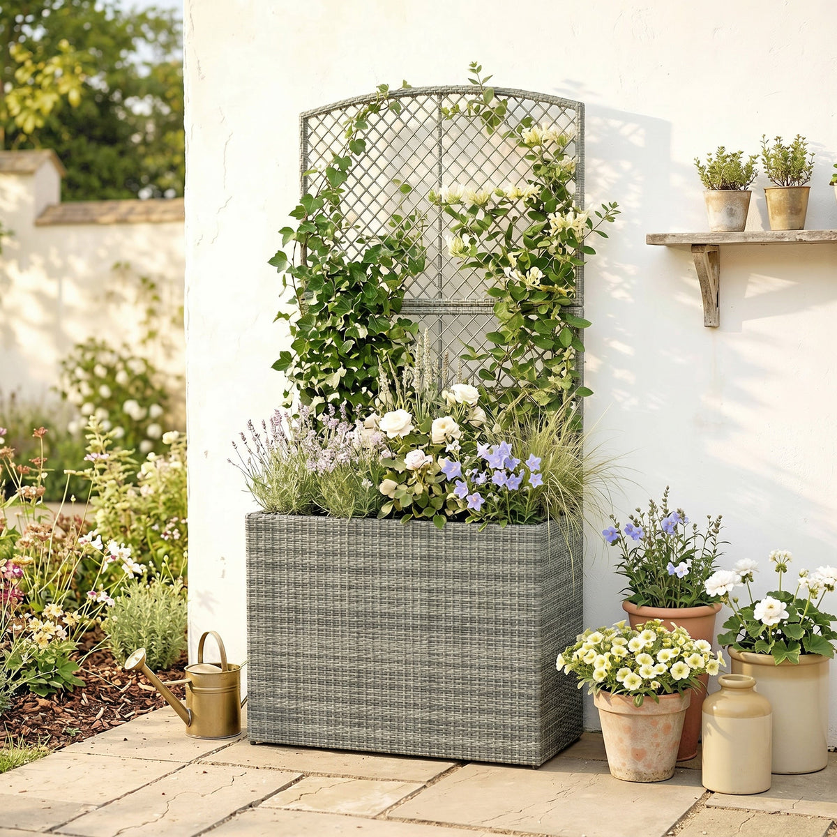Rattan Planter with Trellis for Climbing Plants, 80 x 30 x 163 cm, Dark Grey — product view 4