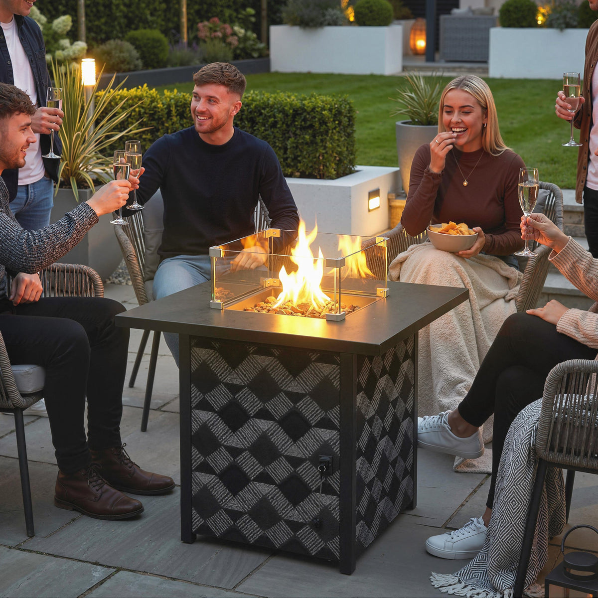12 KW Square Propane Gas Fire Pit Table with Wind Guard, Black — product view 4