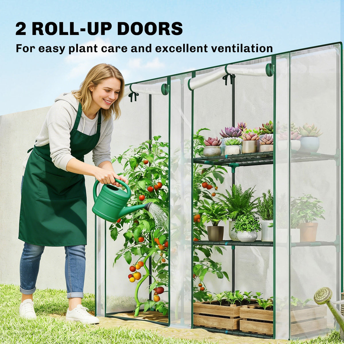 Mini Greenhouse with 3 Shelves and 2 Roll-up Doors, 56.3" x 17.7" x 59.4" — product view 7