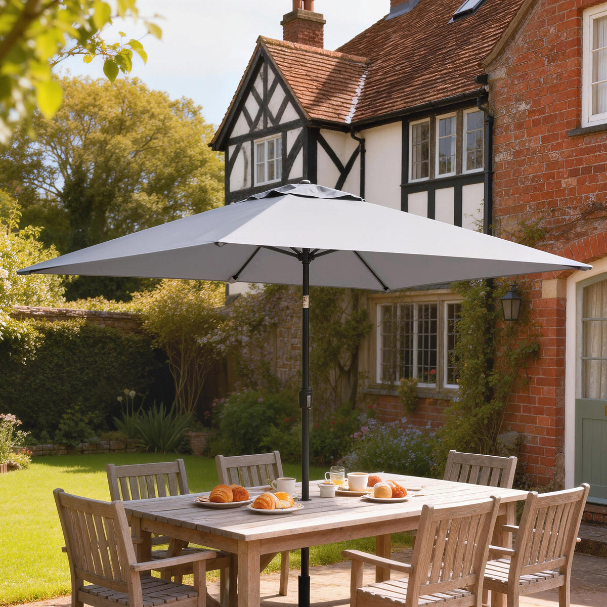 3 x 2 m Garden Parasol with Crank Handle and Tilt Function, Light Grey — product view 3