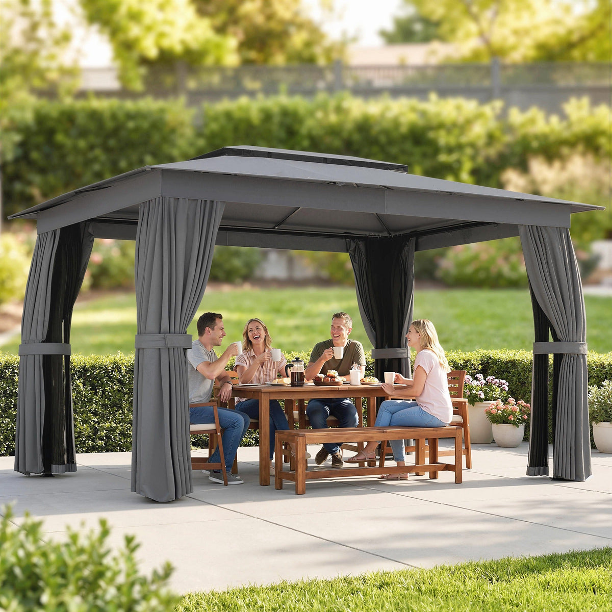 10' x 12' Soft Top Gazebo Canopy Shelter with Double Roof, UPF30+ Protection, Dark Gray — product view 4