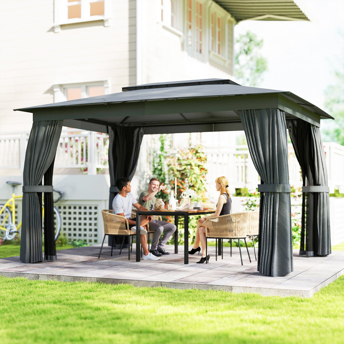 10' x 12' Soft Top Gazebo Canopy Shelter with Double Roof, UPF30+ Protection, Dark Gray — product view 3