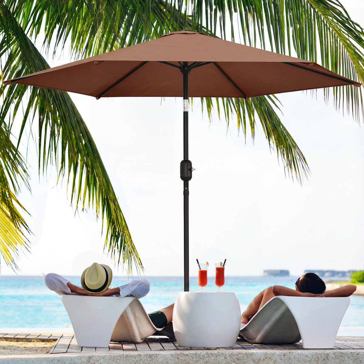 2.6 m Garden Parasol with Tilt, Crank, Vent & Aluminium Pole, Coffee — product view 4