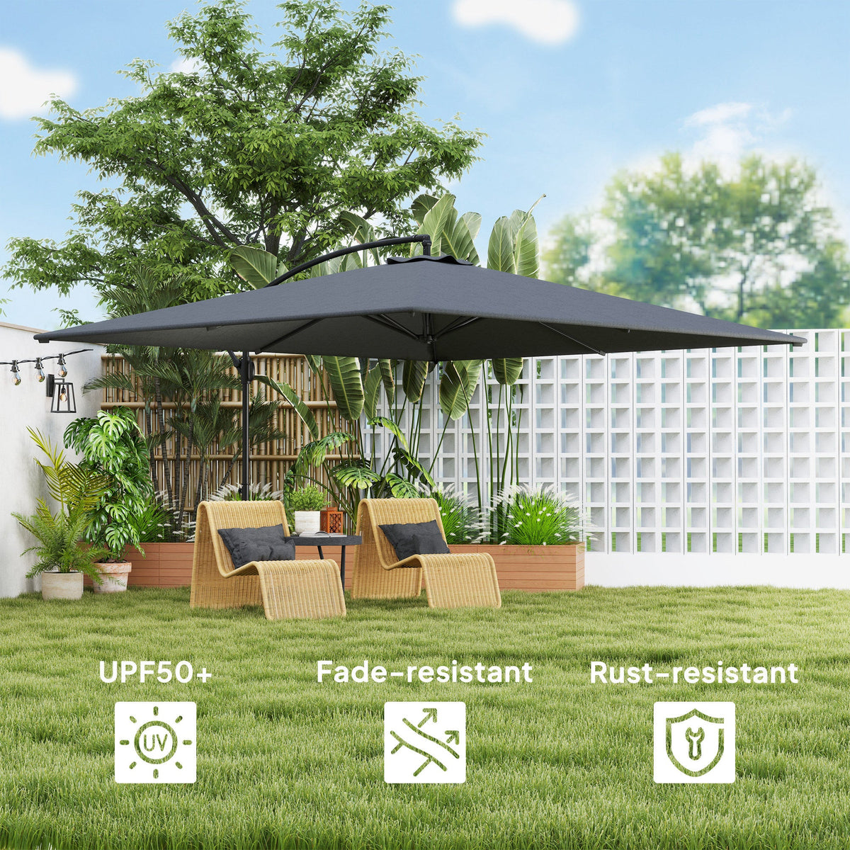 111" x 150.4" Cantilever Umbrella with 360° Rotation and Tilt, Grey — product view 6