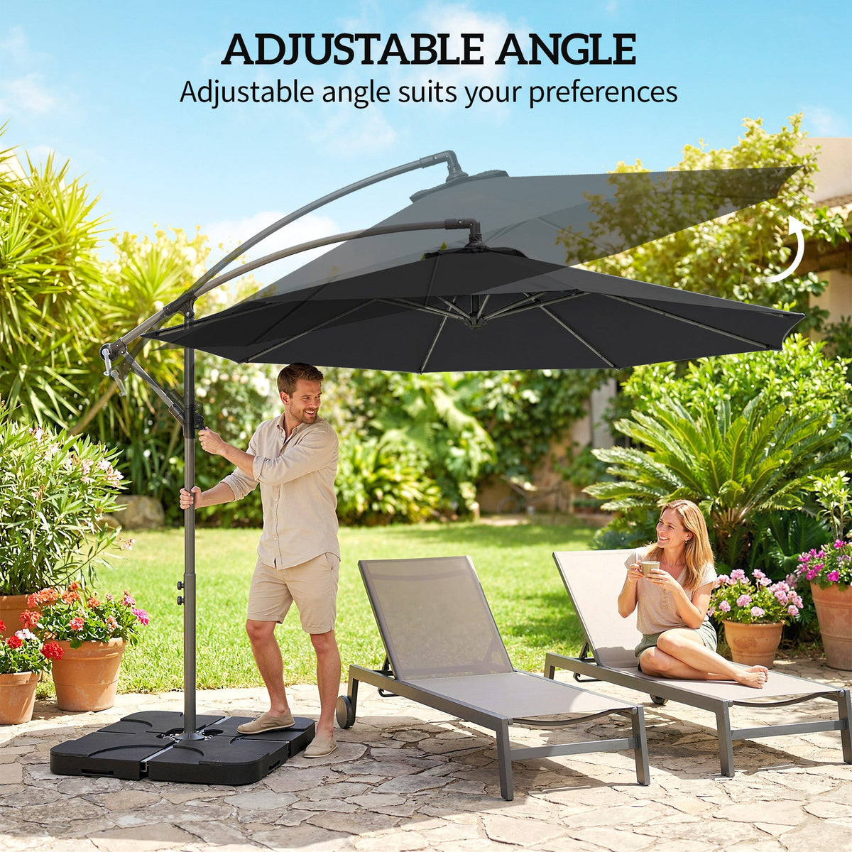 3 m Cantilever Parasol with Weights, Cover & Cross Base, Black — product view 7
