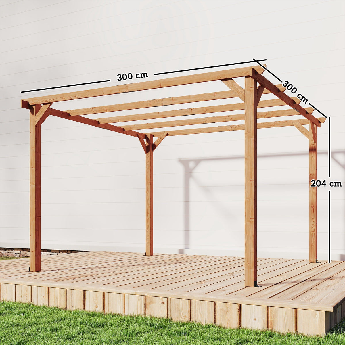 PerArbor 3 x 3 m Wooden Pergola Kit with Triangle Supports, 5 Crossing Beams, Maple Wood-effect — product view 5