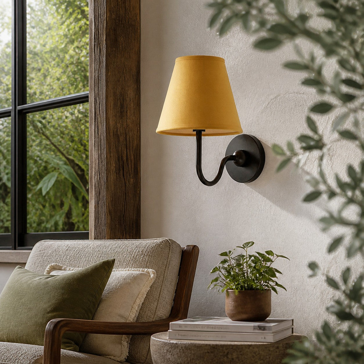 Luvora Linen Drum Wall Sconce, Pleated Brass — product view 5