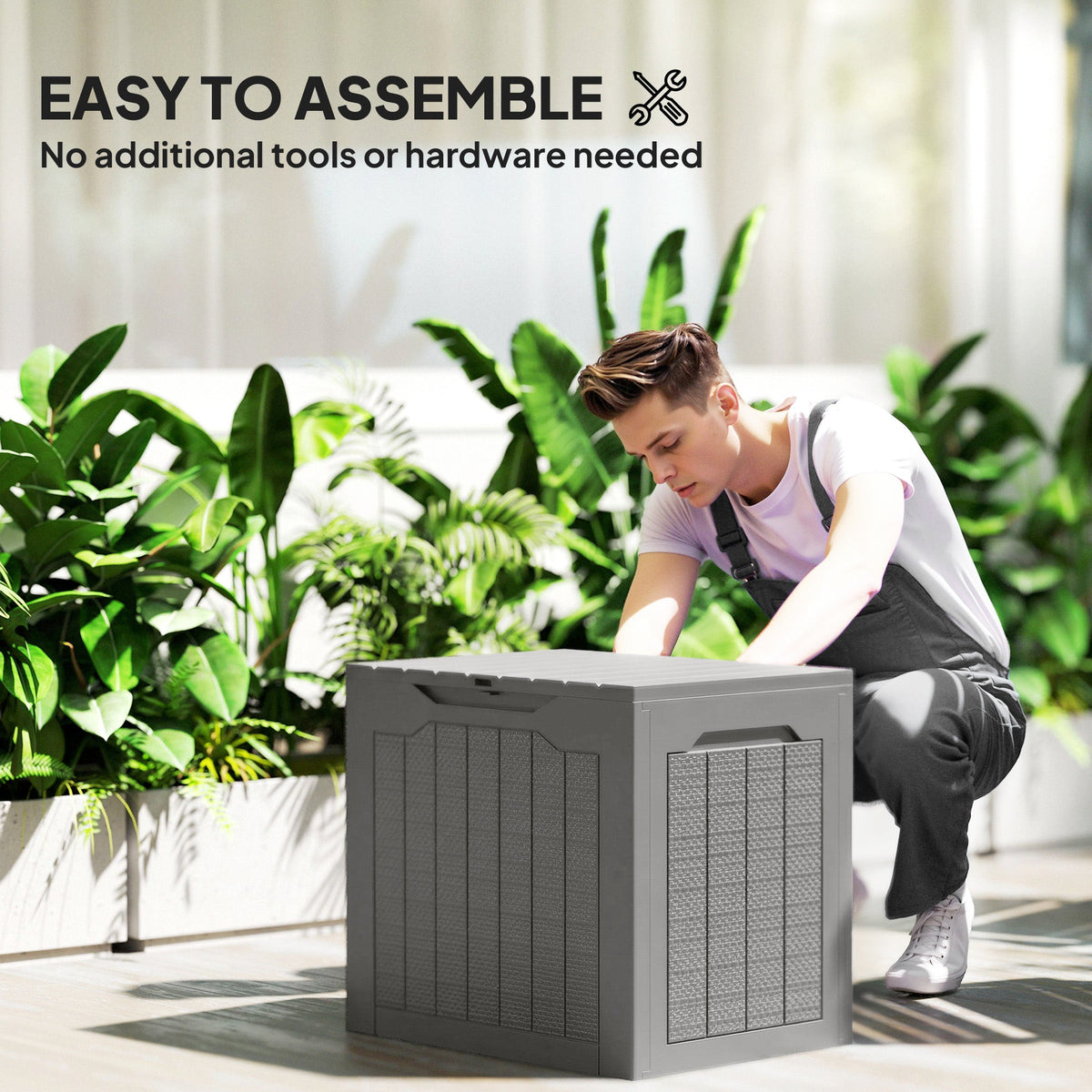 93L Plastic Garden Storage Box with Handles, Khaki — product view 6