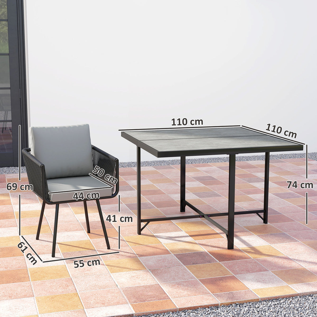 5 Piece Rattan Garden Dining Set with Stackable Chairs, Light Grey — product view 5