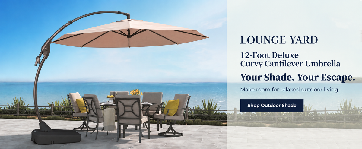 LOUNGE YARD 12-Foot Deluxe Curvy Cantilever Umbrella. Your Shade. Your Escape. Make room for relaxed outdoor living.