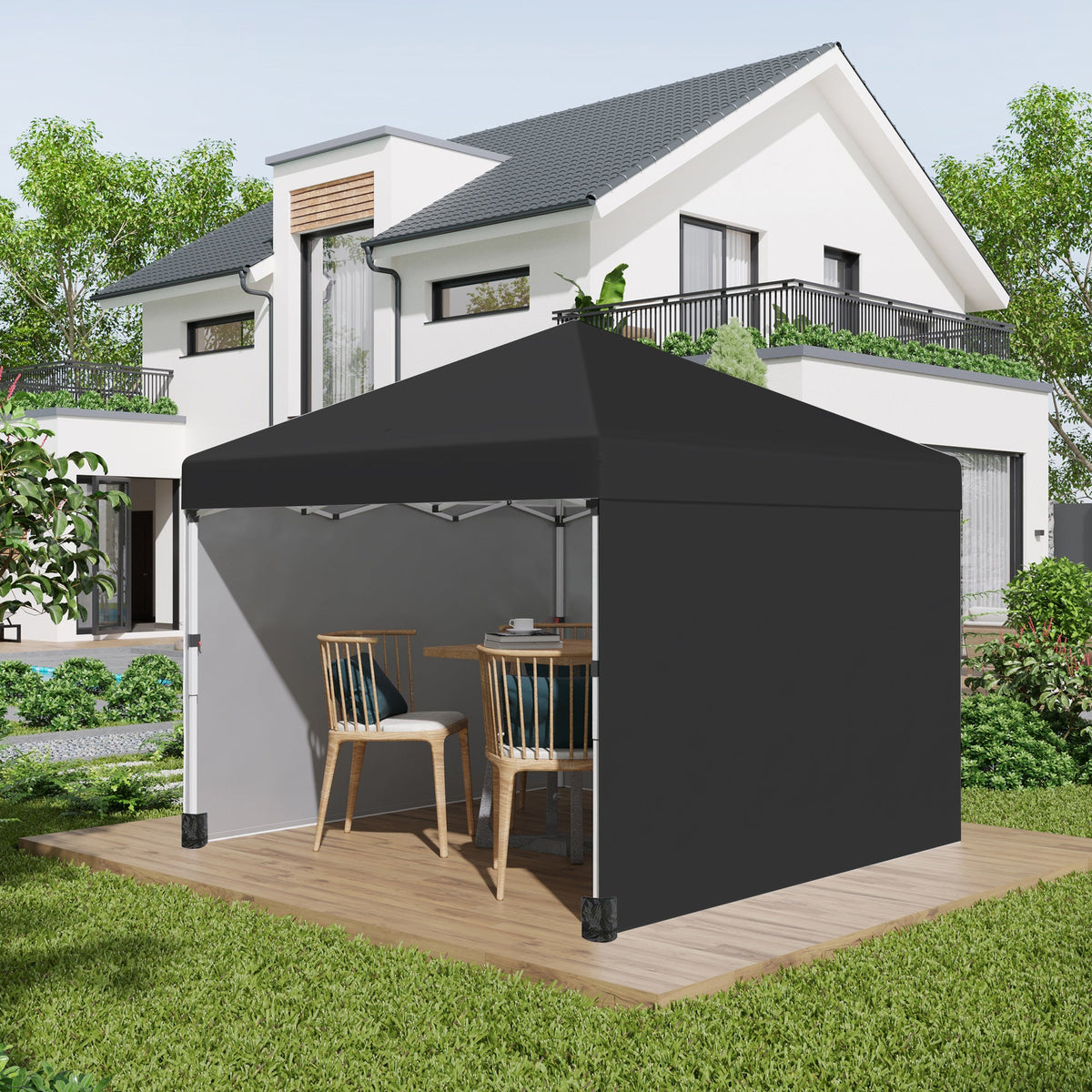 3 x 3m Pop Up Gazebo with 3 Sidewalls, Weight Bags & Wheeled Bag, Black — product view 4