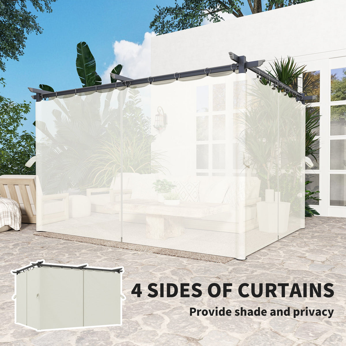 10' x 13' Retractable Pergola Canopy with Curtains, Cream White — product view 7