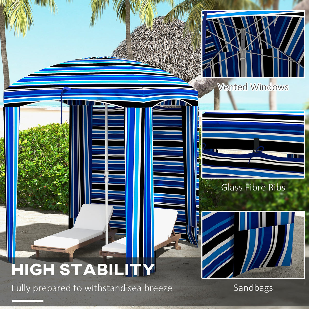 5.9' x 5.9' Portable Beach Cabana Umbrella, Blue Stripe — product view 7