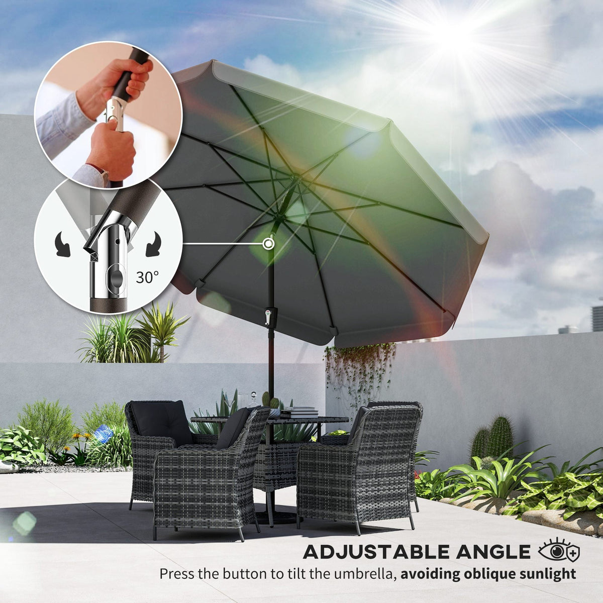 10ft Patio Umbrella with Push Button Tilt and Crank, Dark Grey — product view 6