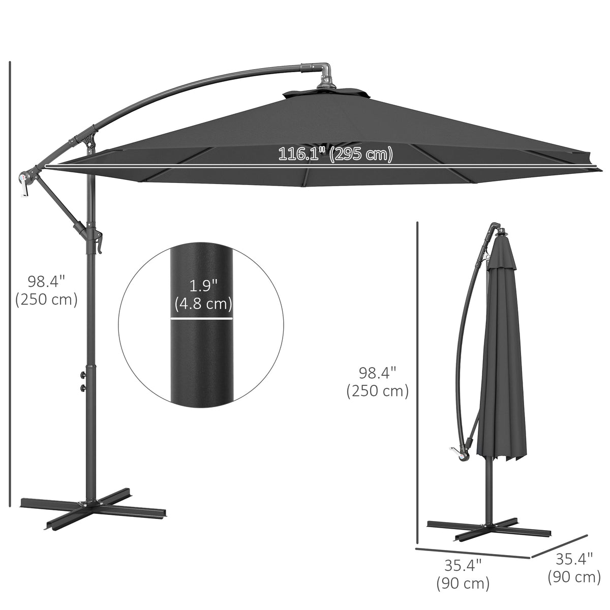 10' Deluxe Patio Umbrella with Crank and Cross Base, Grey — product view 5