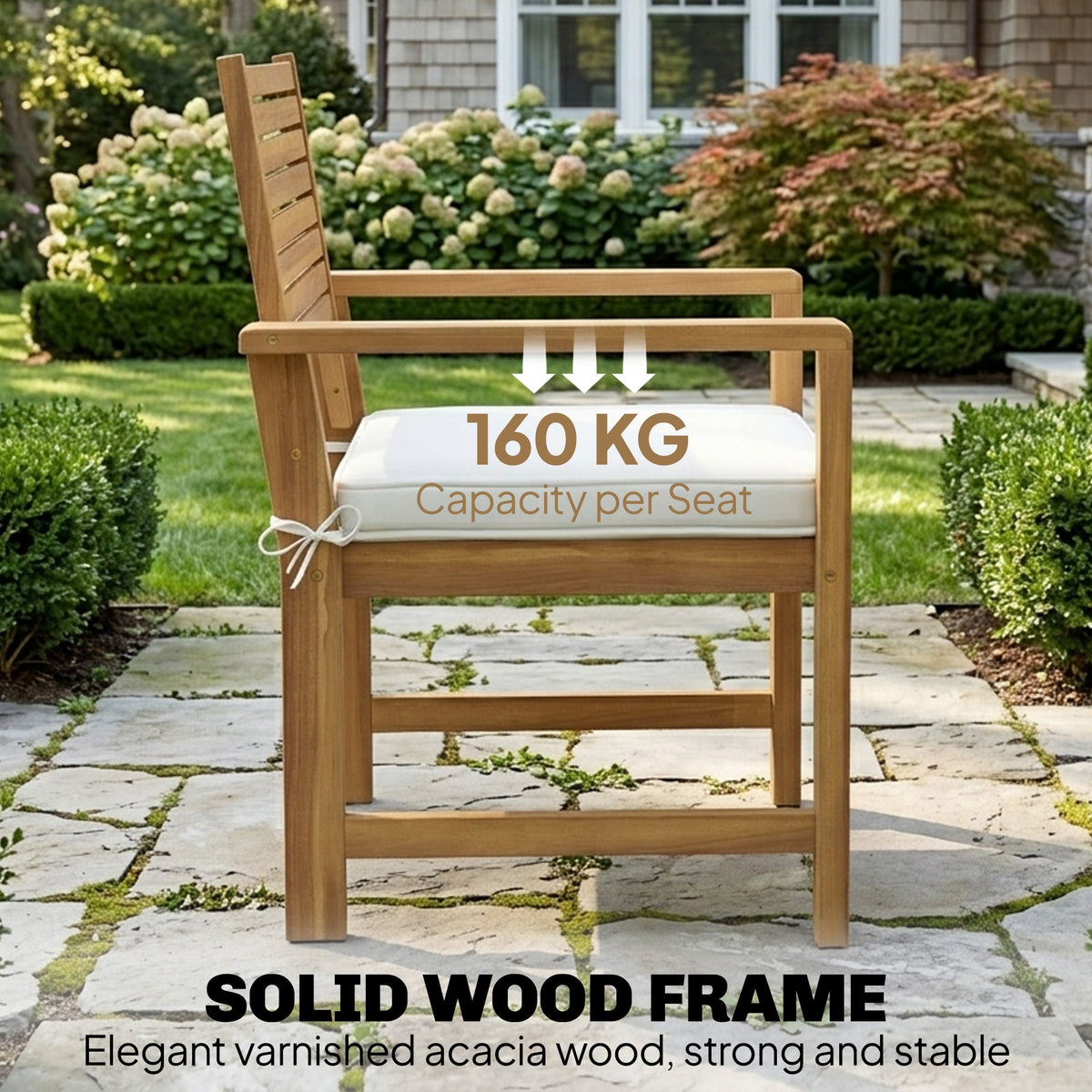 4-Seater Acacia Wood Outdoor Set with Loveseat, 2 Armchairs & Wood-Top Table, Cream — product view 7