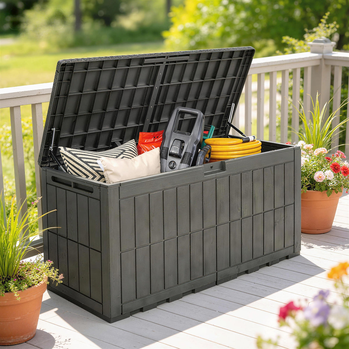 440L Garden Storage Box with Lockable Lid and Gas Rods — product view 3