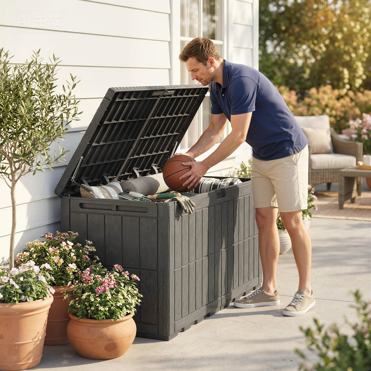 440L Garden Storage Box with Lockable Lid and Gas Rods — product view 4