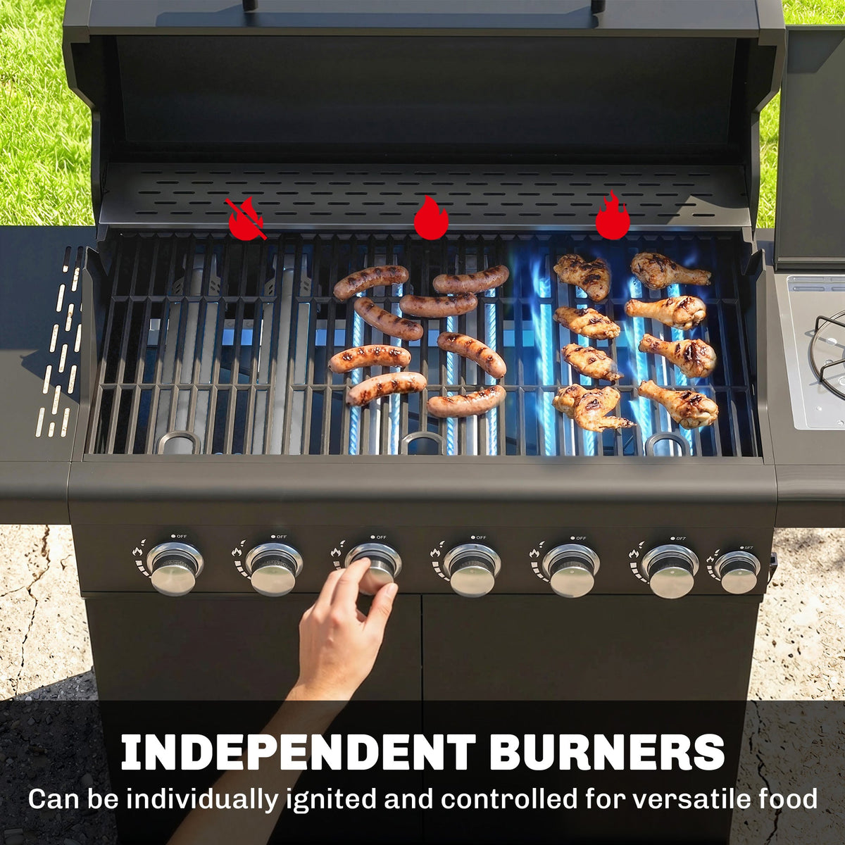 6+1 Burner Gas BBQ Grill with Cabinet and Viewing Window, Black — product view 7