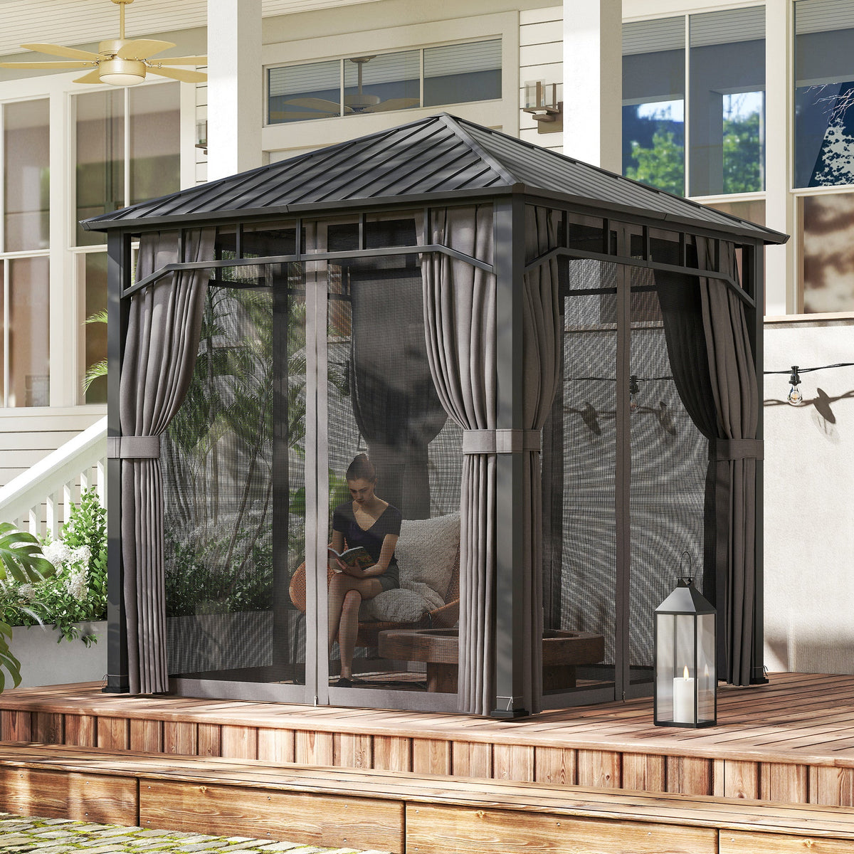 2.5 x 2.5 m Hardtop Gazebo with Galvanised Roof, Netting & Curtains, Dark Grey — product view 4