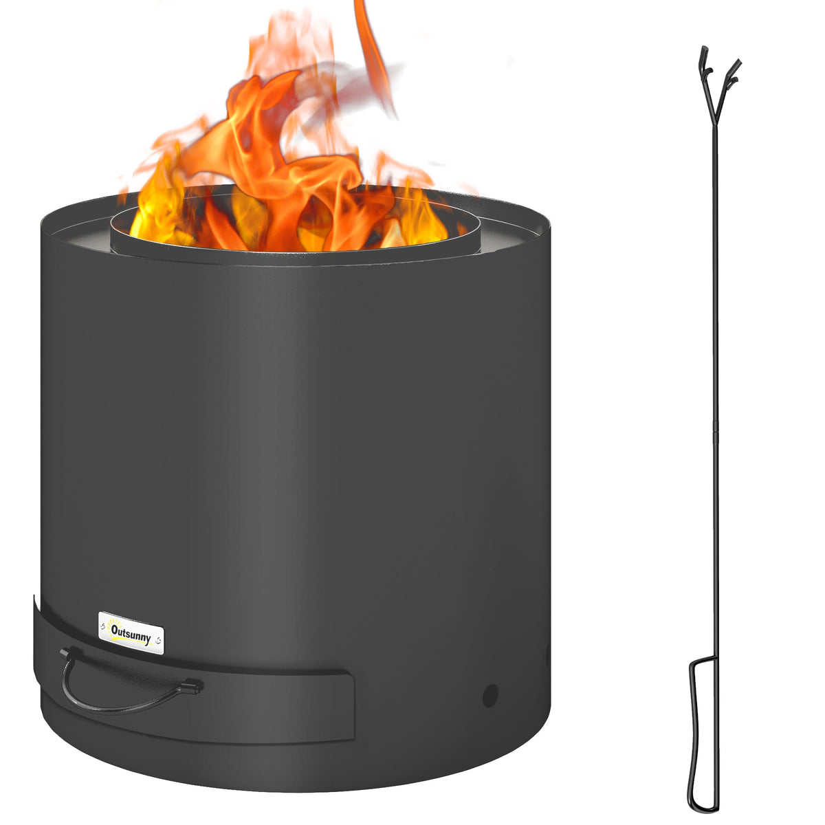 Round Smokeless Fire Pit with Ash Tray & Poker, Black — product view 1