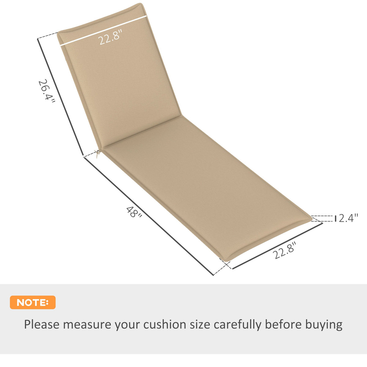 2-Piece Outdoor Lounge Chair Cushions, 76" x 23", Beige — product view 5