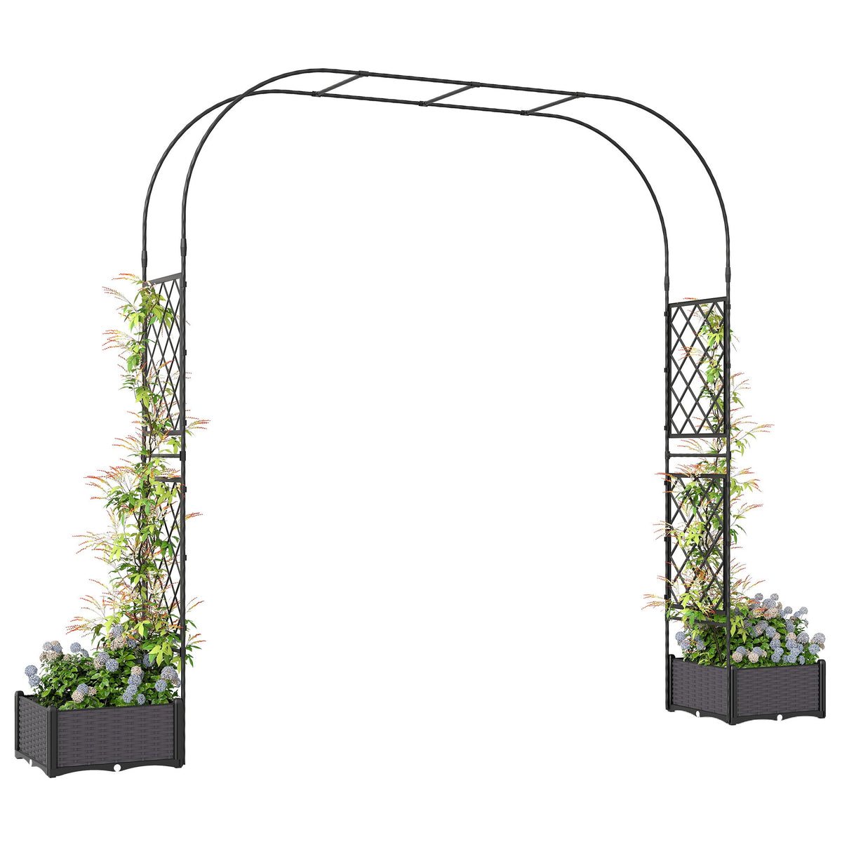 7.2ft Garden Arch with 2 Planter Boxes for Climbing Plants, Black — product view 1
