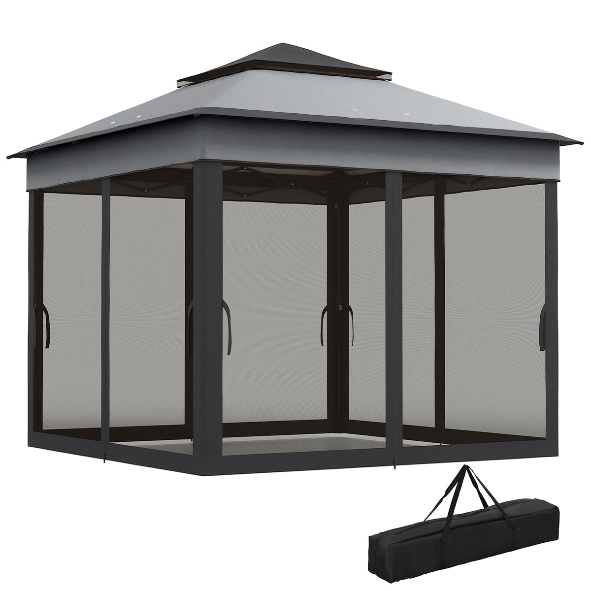 10.7 x 10.7ft Pop-Up Gazebo with Mesh Curtains & UV30 Roof, Dark Grey — product view 2
