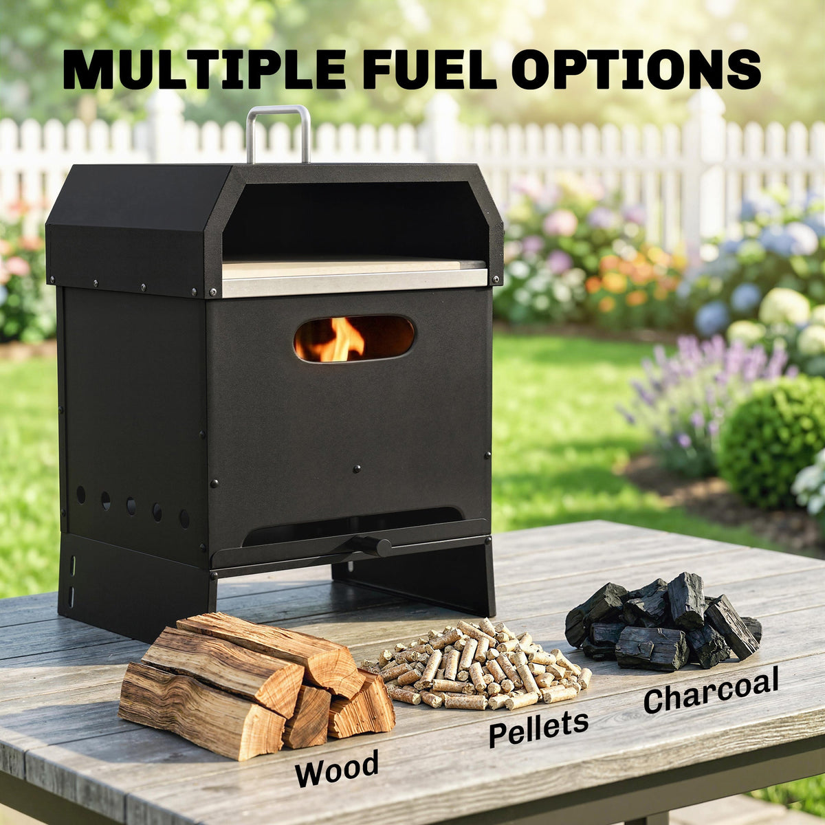 3-in-1 Wood-Fired Pizza Oven with Stone & Peel for Charcoal Grill, Black — product view 7