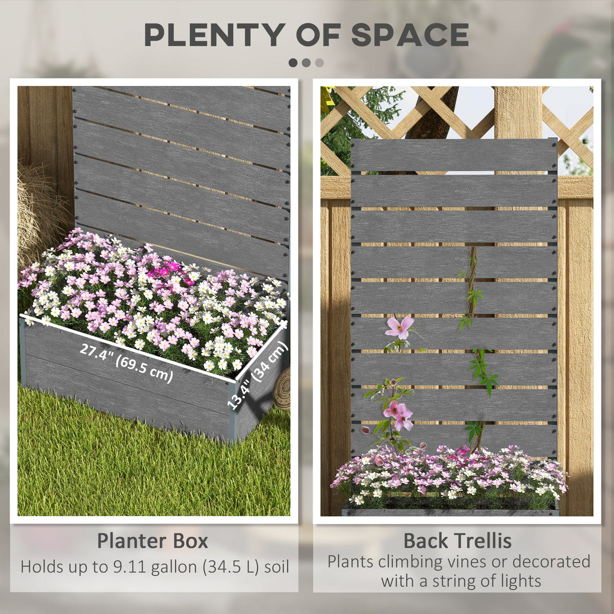 28" x 15" x 59" Raised Garden Bed with Trellis, Dark Grey — product view 6