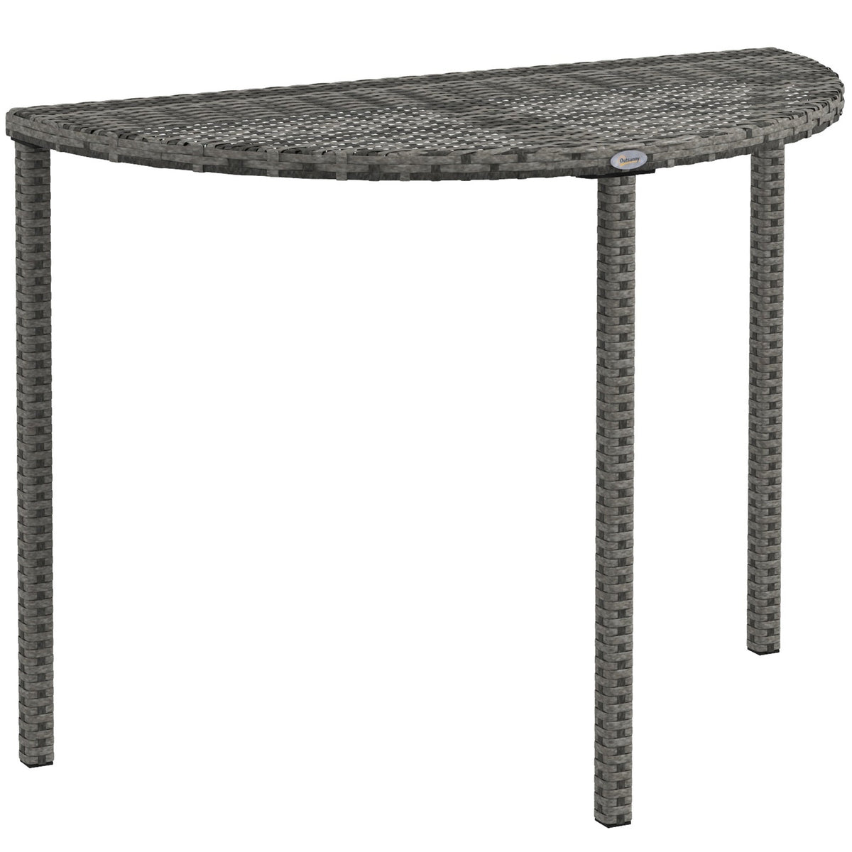 39.4" Half Round PE Rattan Side Table with Metal Frame, Grey — product view 1