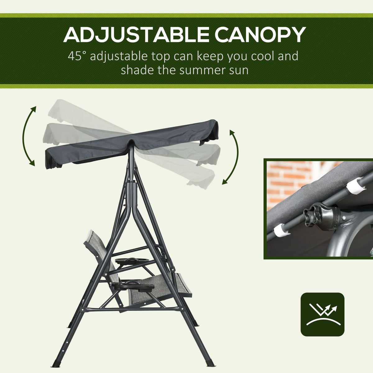 3 Seater Garden Swing Chair with Adjustable Canopy & Rattan Seat, Dark Grey — product view 7