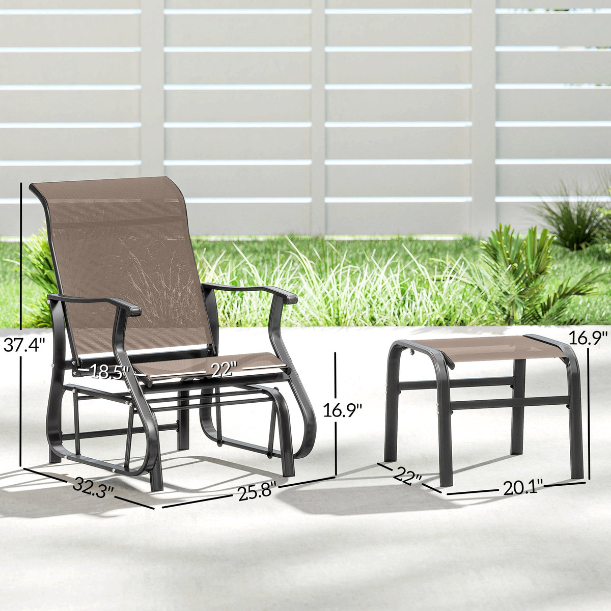 2-Piece Outdoor Glider Chair with Ottoman and All-Weather Breathable Mesh, Brown — product view 5