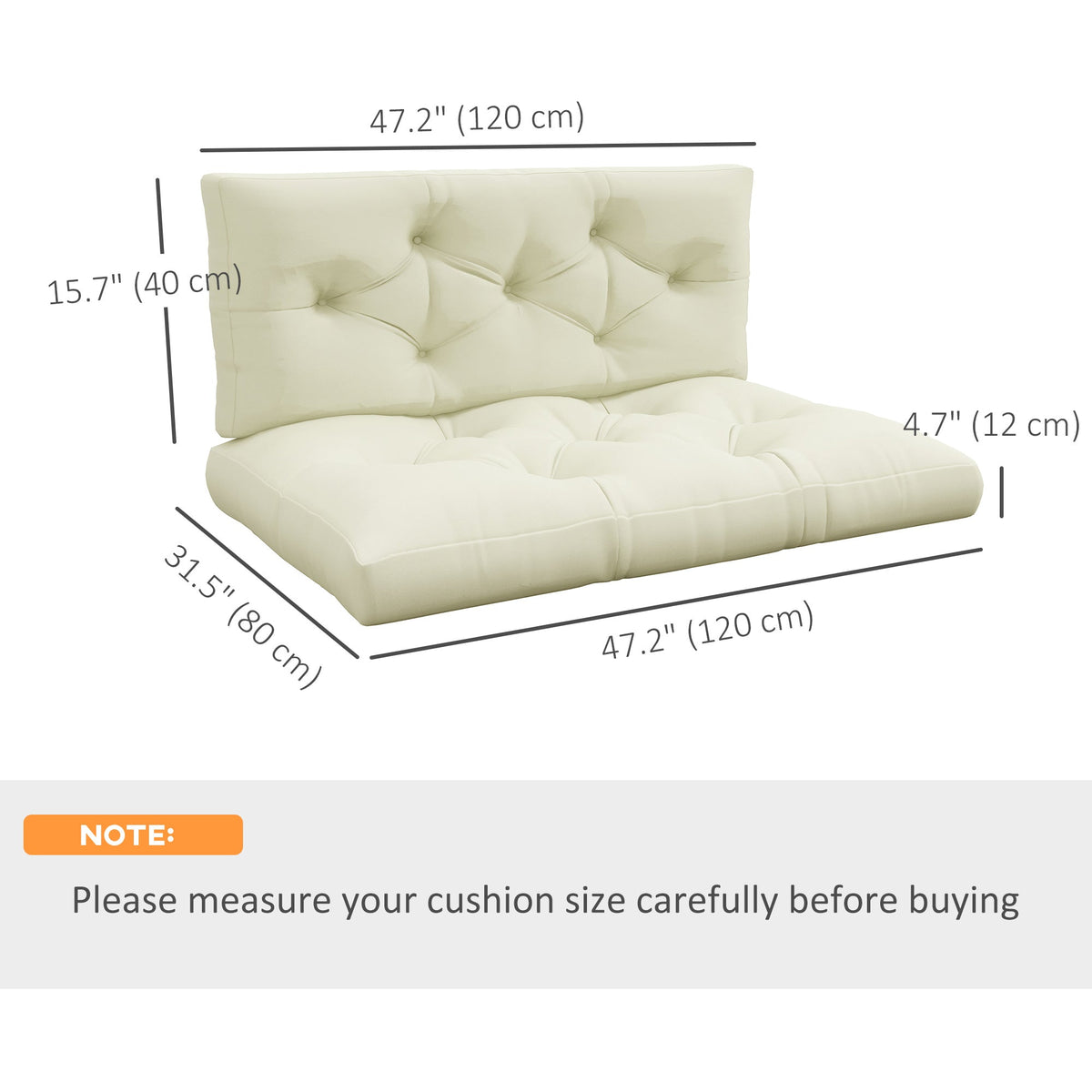 2-Seater 5" Thick Outdoor Seat Cushions with Back for Loveseat, Cream White — product view 5