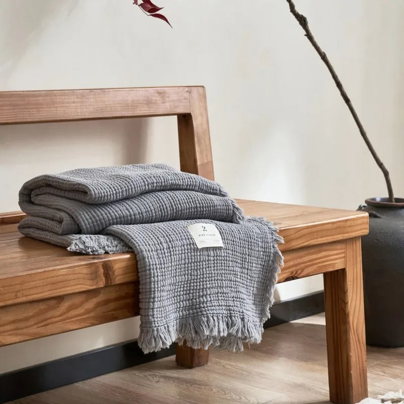 LoungeYard | Allison Tassel Cotton Blanket 100% Woven Throw Blanket — product view 7