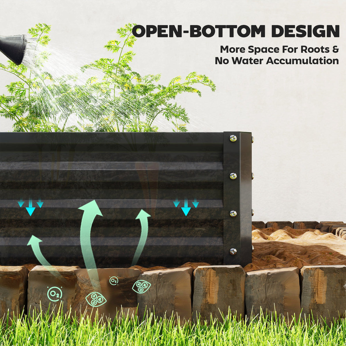 4' x 2' x 1' Galvanized Raised Garden Bed for Vegetables, Black — product view 7