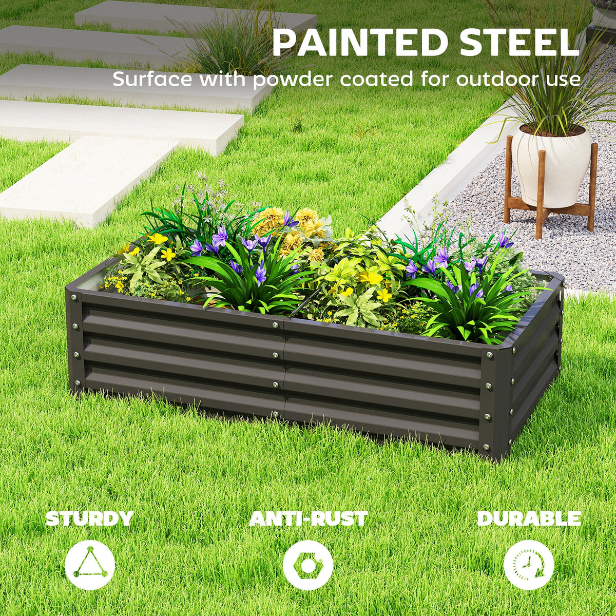 4' x 2' x 1' Galvanized Raised Garden Bed for Vegetables, Black — product view 6