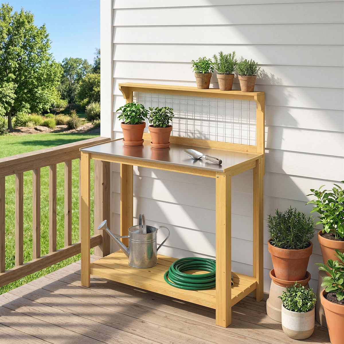 100 x 48 x 119 cm Potting Bench with Aluminium Worktop, Yellow — product view 4